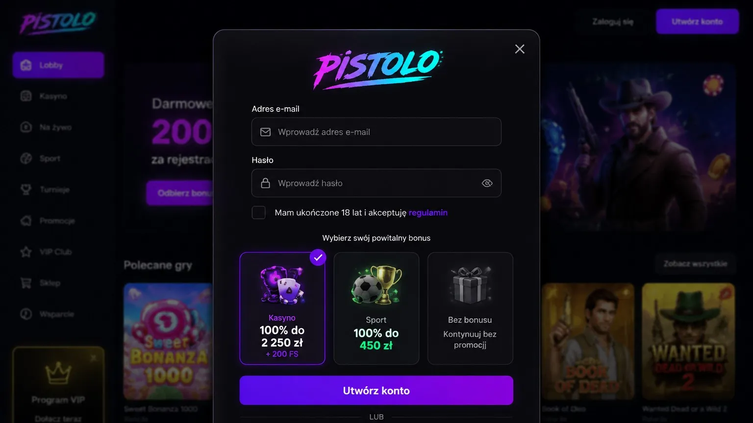 Jak zarejestrować się w Pistolo Casino PL krok po kroku