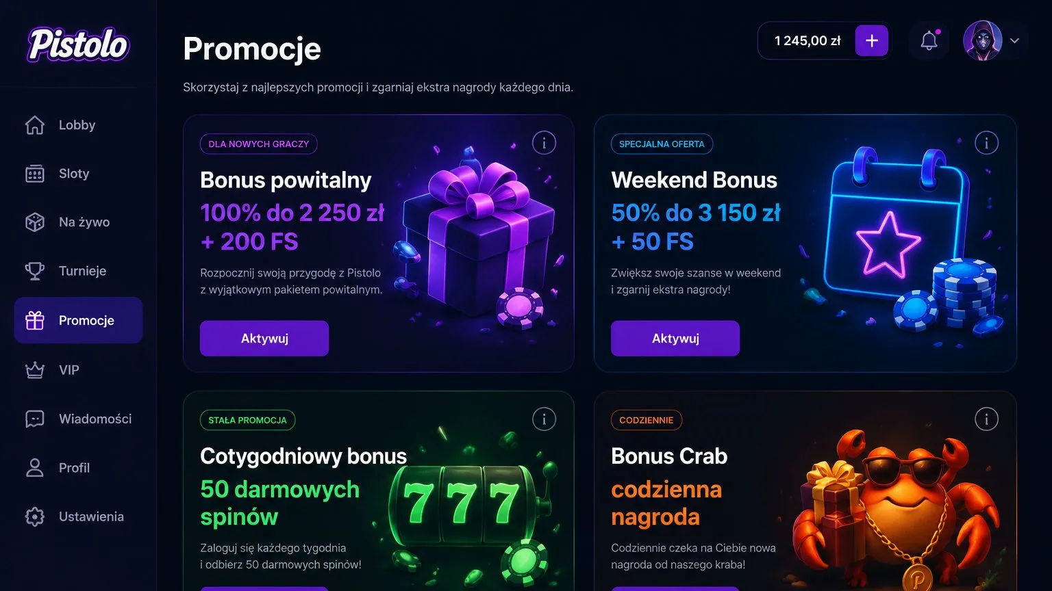 Pistolo Casino bonusy i promocje dla graczy