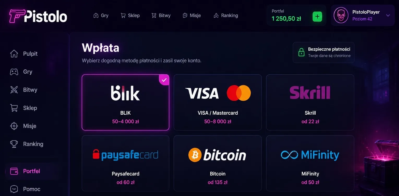 Pistolo Casino metody płatności wpłaty i wypłaty